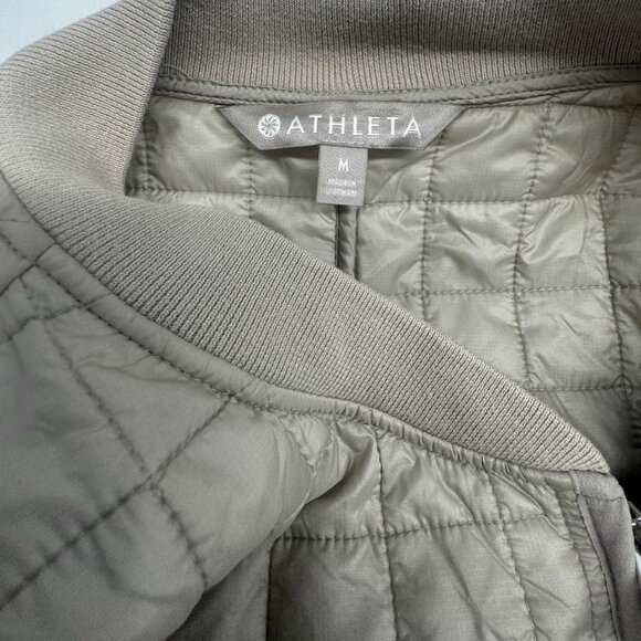 Athleta Quilted Jacket Coat Womens Medium Light Gray Full Zip Longline - Picture 7 of 8